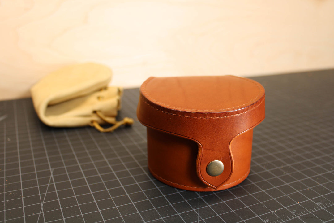 diy fly reel case Custom Platform Leather Fly Reel Case Chestnut / White