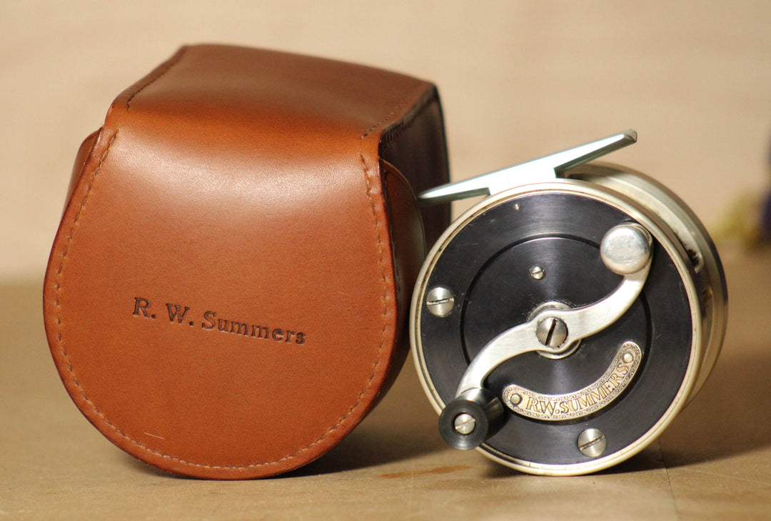 Custom Platform Leather Fly Reel Case Chestnut / White