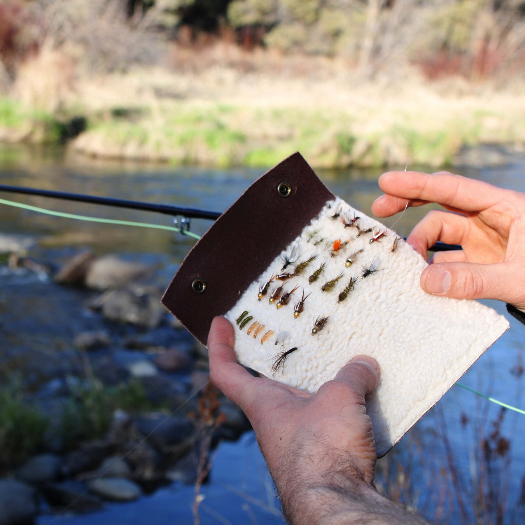 Vintage Fly Fishing Leather & Sheepskin Zipped Fly Wallet Anglers